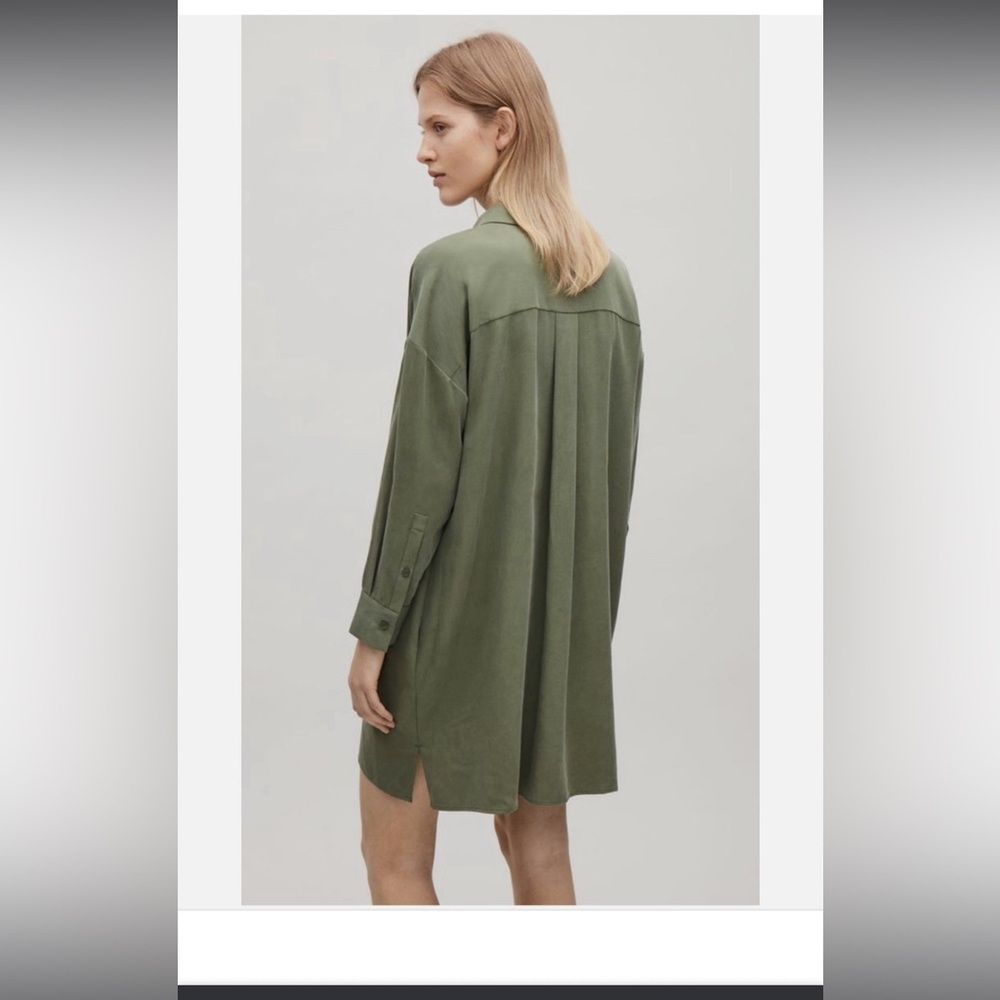 COS Army Green Minimalist Shirt Dress Tunic Size 44 US 12 - Picture 2 of 12
